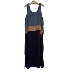 Nina Piccalino 90s Vintage Colorblock Maxi Blue Dress Women's Sz 8 Lagenlook USA